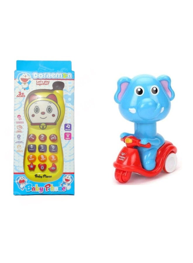 Manos Doramon Baby Phone and Friction Scooty Toy Set for Kids, Pack of 2 Vehicle Toy, Mobile Toy for Kids - Image 1